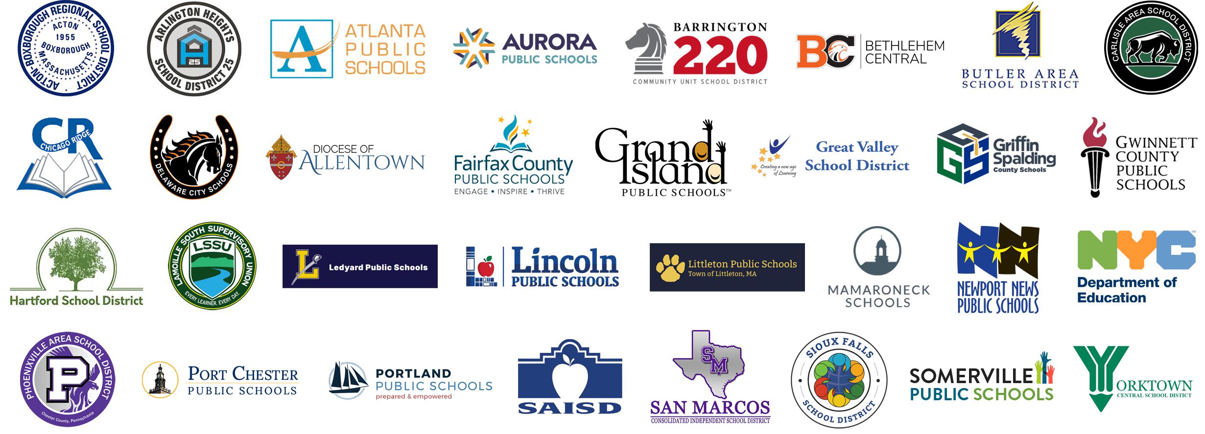logos of School Districts using dmschedules.com elementary scheduling software
