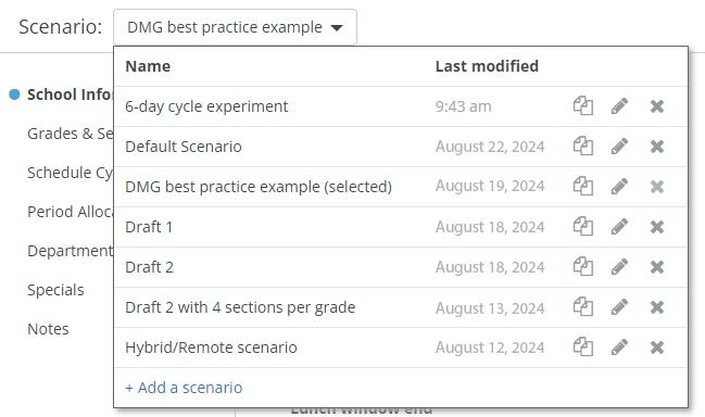 Create different scenarios with DMSchedules